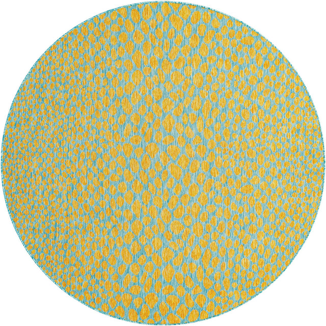 Yellow and Aqua 6' 7 x 6' 7 Jill Zarin Outdoor Round Area Rug Weather Resistant for Patio, Deck, Terrace, Balcony, Porch Durable 100% Polypropylene Carpet for Outside for Sale at Rug Engine