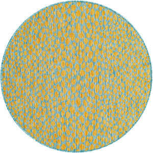 Yellow and Aqua 3' 1 x 3' 1 Jill Zarin Outdoor Round Area Rug Weather Resistant for Patio, Deck, Terrace, Balcony, Porch Durable 100% Polypropylene Carpet for Outside for Sale at Rug Engine