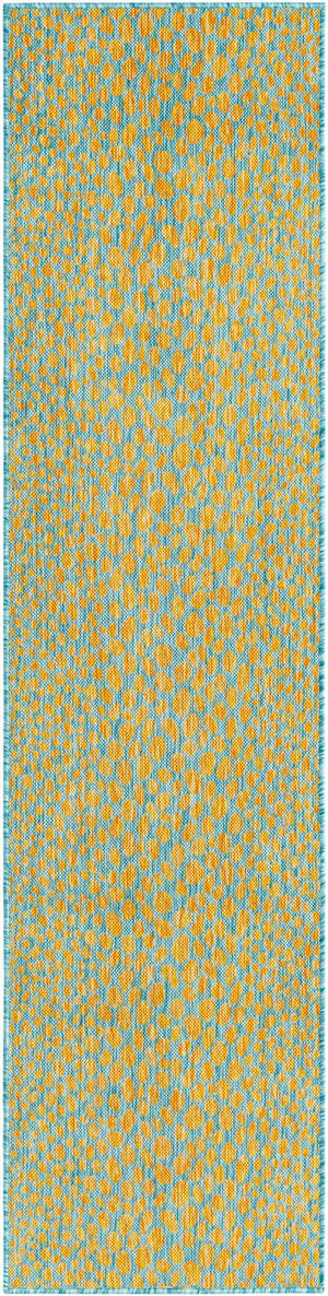 Yellow and Aqua 2' x 8' Jill Zarin Outdoor Runner Area Rug Weather Resistant for Patio, Deck, Terrace, Balcony, Porch Durable 100% Polypropylene Carpet for Outside for Sale at Rug Engine