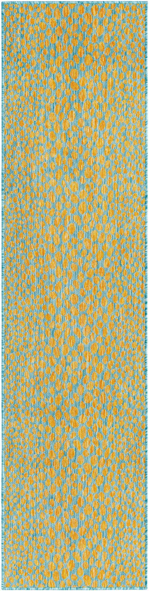 Yellow and Aqua 2' x 8' Jill Zarin Outdoor Runner Area Rug Weather Resistant for Patio, Deck, Terrace, Balcony, Porch Durable 100% Polypropylene Carpet for Outside for Sale at Rug Engine