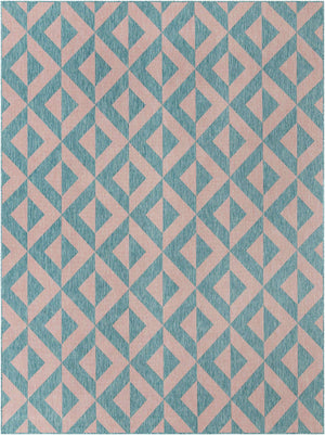 Pink and Aqua 9' x 12' Jill Zarin Outdoor Rectangle Area Rug Weather Resistant for Patio, Deck, Terrace, Balcony, Porch Durable 100% Polypropylene Carpet for Outside for Sale at Rug Engine