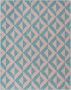 Pink and Aqua 7' 10 x 10' Jill Zarin Outdoor Rectangle Area Rug Weather Resistant for Patio, Deck, Terrace, Balcony, Porch Durable 100% Polypropylene Carpet for Outside for Sale at Rug Engine