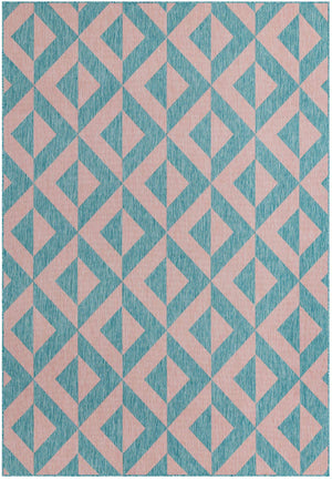 Pink and Aqua 7' 1 x 10' Jill Zarin Outdoor Rectangle Area Rug Weather Resistant for Patio, Deck, Terrace, Balcony, Porch Durable 100% Polypropylene Carpet for Outside for Sale at Rug Engine