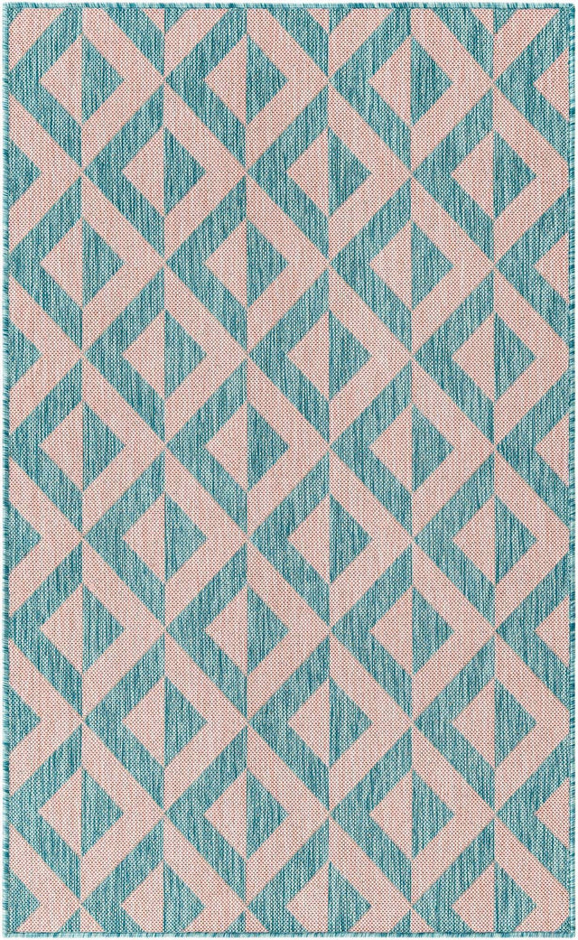 Pink and Aqua 3' 1 x 5' 3 Jill Zarin Outdoor Rectangle Area Rug Weather Resistant for Patio, Deck, Terrace, Balcony, Porch Durable 100% Polypropylene Carpet for Outside for Sale at Rug Engine