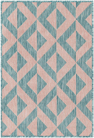 Pink and Aqua 2' x 3' 1 Jill Zarin Outdoor Rectangle Area Rug Weather Resistant for Patio, Deck, Terrace, Balcony, Porch Durable 100% Polypropylene Carpet for Outside for Sale at Rug Engine