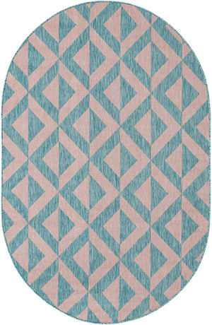 Pink and Aqua 5' 3 x 8' Jill Zarin Outdoor Oval Area Rug Weather Resistant for Patio, Deck, Terrace, Balcony, Porch Durable 100% Polypropylene Carpet for Outside for Sale at Rug Engine