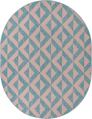 Pink and Aqua 7' 10 x 10' Jill Zarin Outdoor Oval Area Rug Weather Resistant for Patio, Deck, Terrace, Balcony, Porch Durable 100% Polypropylene Carpet for Outside for Sale at Rug Engine