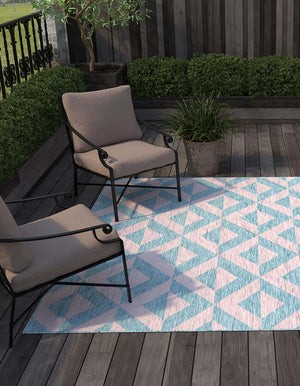 Pink and Aqua 7' 10 x 7' 10 Jill Zarin Outdoor Square Area Rug Weather Resistant for Patio, Deck, Terrace, Balcony, Porch Durable 100% Polypropylene Carpet for Outside for Sale at Rug Engine