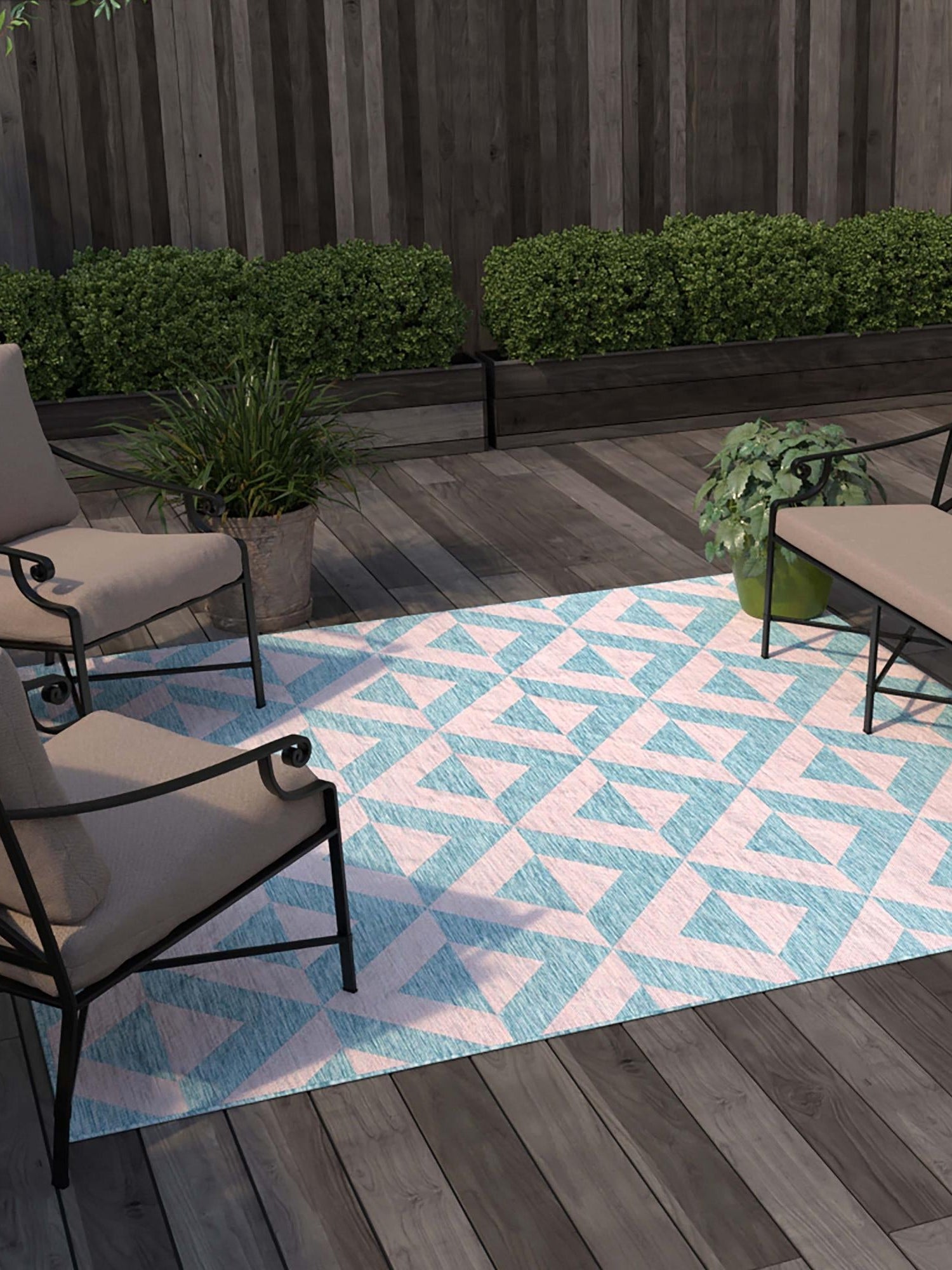 Pink and Aqua 10' 8 x 10' 8 Jill Zarin Outdoor Square Area Rug Weather Resistant for Patio, Deck, Terrace, Balcony, Porch Durable 100% Polypropylene Carpet for Outside for Sale at Rug Engine