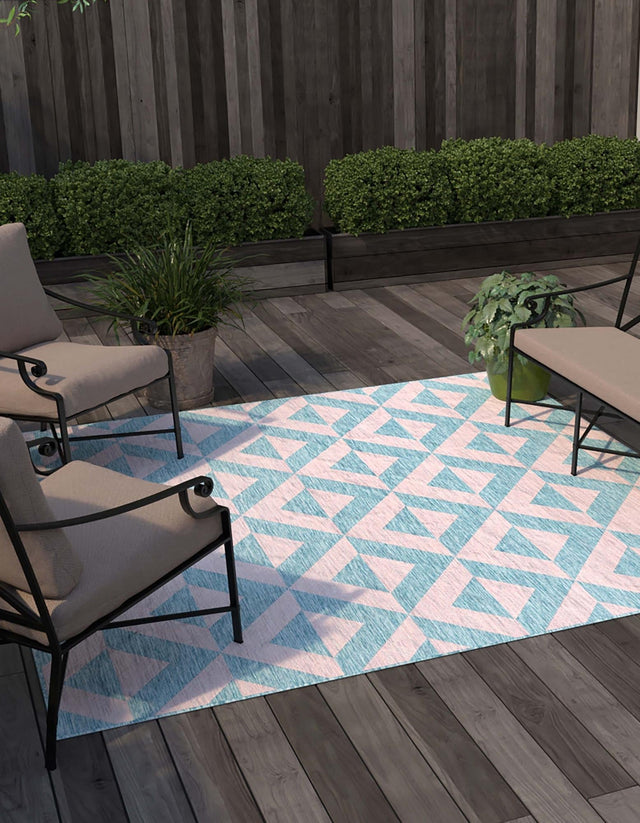 Pink and Aqua 7' 10 x 7' 10 Jill Zarin Outdoor Square Area Rug Weather Resistant for Patio, Deck, Terrace, Balcony, Porch Durable 100% Polypropylene Carpet for Outside for Sale at Rug Engine
