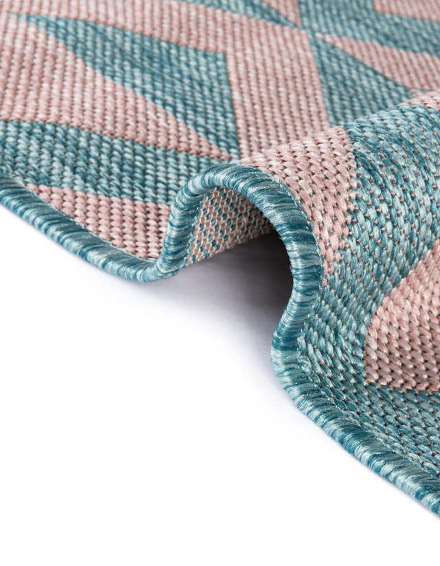 Pink and Aqua 7' 10 x 7' 10 Jill Zarin Outdoor Square Area Rug Weather Resistant for Patio, Deck, Terrace, Balcony, Porch Durable 100% Polypropylene Carpet for Outside for Sale at Rug Engine