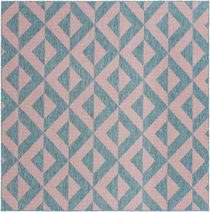 Pink and Aqua 7' 10 x 7' 10 Jill Zarin Outdoor Square Area Rug Weather Resistant for Patio, Deck, Terrace, Balcony, Porch Durable 100% Polypropylene Carpet for Outside for Sale at Rug Engine