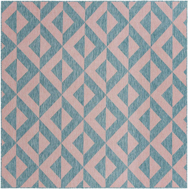 Pink and Aqua 7' 10 x 7' 10 Jill Zarin Outdoor Square Area Rug Weather Resistant for Patio, Deck, Terrace, Balcony, Porch Durable 100% Polypropylene Carpet for Outside for Sale at Rug Engine