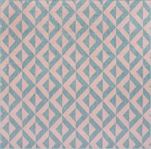 Pink and Aqua 10' 8 x 10' 8 Jill Zarin Outdoor Square Area Rug Weather Resistant for Patio, Deck, Terrace, Balcony, Porch Durable 100% Polypropylene Carpet for Outside for Sale at Rug Engine