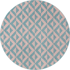 Pink and Aqua 10' 8 x 10' 8 Jill Zarin Outdoor Round Area Rug Weather Resistant for Patio, Deck, Terrace, Balcony, Porch Durable 100% Polypropylene Carpet for Outside for Sale at Rug Engine