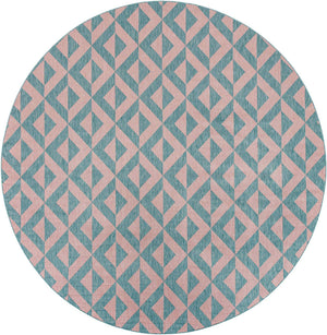 Pink and Aqua 13' 1 x 13' 1 Jill Zarin Outdoor Round Area Rug Weather Resistant for Patio, Deck, Terrace, Balcony, Porch Durable 100% Polypropylene Carpet for Outside for Sale at Rug Engine