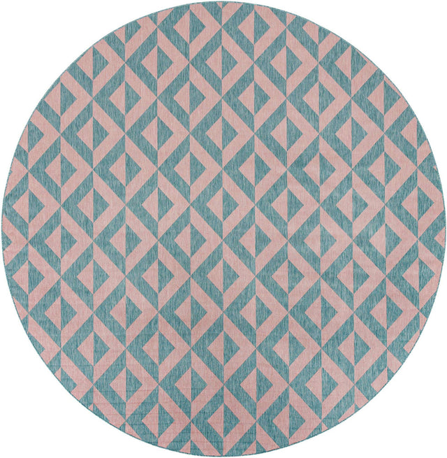 Pink and Aqua 13' 1 x 13' 1 Jill Zarin Outdoor Round Area Rug Weather Resistant for Patio, Deck, Terrace, Balcony, Porch Durable 100% Polypropylene Carpet for Outside for Sale at Rug Engine