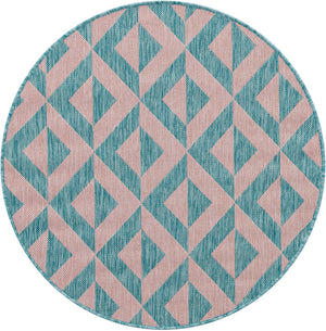 Pink and Aqua 3' 1 x 3' 1 Jill Zarin Outdoor Round Area Rug Weather Resistant for Patio, Deck, Terrace, Balcony, Porch Durable 100% Polypropylene Carpet for Outside for Sale at Rug Engine