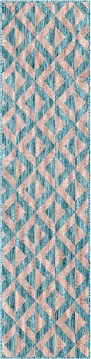 Pink and Aqua 2' x 8' Jill Zarin Outdoor Runner Area Rug Weather Resistant for Patio, Deck, Terrace, Balcony, Porch Durable 100% Polypropylene Carpet for Outside for Sale at Rug Engine