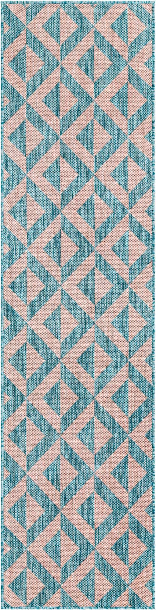 Pink and Aqua 2' x 8' Jill Zarin Outdoor Runner Area Rug Weather Resistant for Patio, Deck, Terrace, Balcony, Porch Durable 100% Polypropylene Carpet for Outside for Sale at Rug Engine