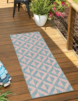 Pink and Aqua 2' x 6' 1 Jill Zarin Outdoor Runner Area Rug Weather Resistant for Patio, Deck, Terrace, Balcony, Porch Durable 100% Polypropylene Carpet for Outside for Sale at Rug Engine