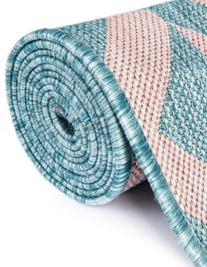 Pink and Aqua 2' x 8' Jill Zarin Outdoor Runner Area Rug Weather Resistant for Patio, Deck, Terrace, Balcony, Porch Durable 100% Polypropylene Carpet for Outside for Sale at Rug Engine