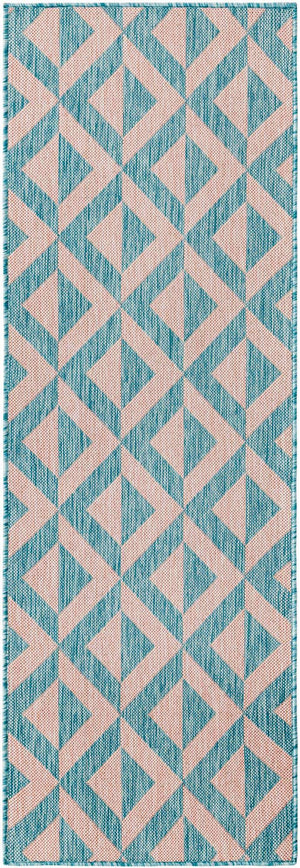 Pink and Aqua 2' x 6' 1 Jill Zarin Outdoor Runner Area Rug Weather Resistant for Patio, Deck, Terrace, Balcony, Porch Durable 100% Polypropylene Carpet for Outside for Sale at Rug Engine
