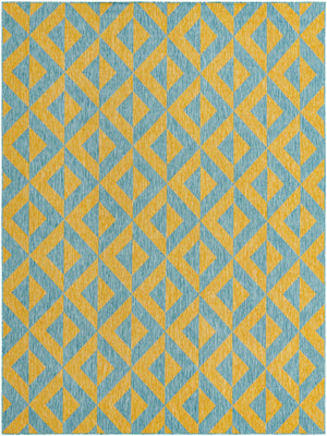 Yellow and Aqua 9' x 12' Jill Zarin Outdoor Rectangle Area Rug Weather Resistant for Patio, Deck, Terrace, Balcony, Porch Durable 100% Polypropylene Carpet for Outside for Sale at Rug Engine