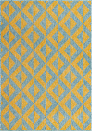 Yellow and Aqua 7' 10 x 10' Jill Zarin Outdoor Rectangle Area Rug Weather Resistant for Patio, Deck, Terrace, Balcony, Porch Durable 100% Polypropylene Carpet for Outside for Sale at Rug Engine