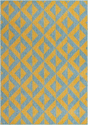 Yellow and Aqua 7' 1 x 10' Jill Zarin Outdoor Rectangle Area Rug Weather Resistant for Patio, Deck, Terrace, Balcony, Porch Durable 100% Polypropylene Carpet for Outside for Sale at Rug Engine