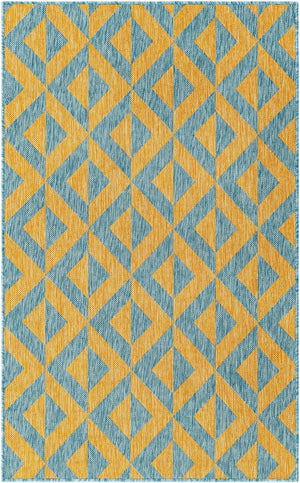 Yellow and Aqua 2' x 3' 1 Jill Zarin Outdoor Rectangle Area Rug Weather Resistant for Patio, Deck, Terrace, Balcony, Porch Durable 100% Polypropylene Carpet for Outside for Sale at Rug Engine
