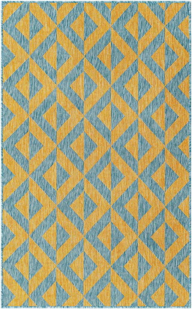 Yellow and Aqua 2' x 3' 1 Jill Zarin Outdoor Rectangle Area Rug Weather Resistant for Patio, Deck, Terrace, Balcony, Porch Durable 100% Polypropylene Carpet for Outside for Sale at Rug Engine
