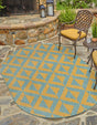 Yellow and Aqua 7' 10 x 10' Jill Zarin Outdoor Oval Area Rug Weather Resistant for Patio, Deck, Terrace, Balcony, Porch Durable 100% Polypropylene Carpet for Outside for Sale at Rug Engine