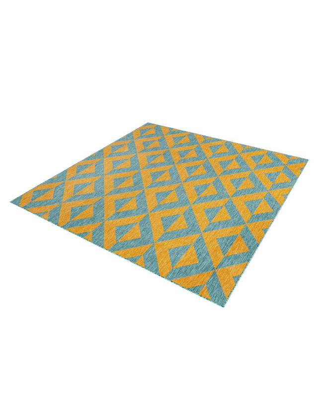 Yellow and Aqua 7' 10 x 7' 10 Jill Zarin Outdoor Square Area Rug Weather Resistant for Patio, Deck, Terrace, Balcony, Porch Durable 100% Polypropylene Carpet for Outside for Sale at Rug Engine