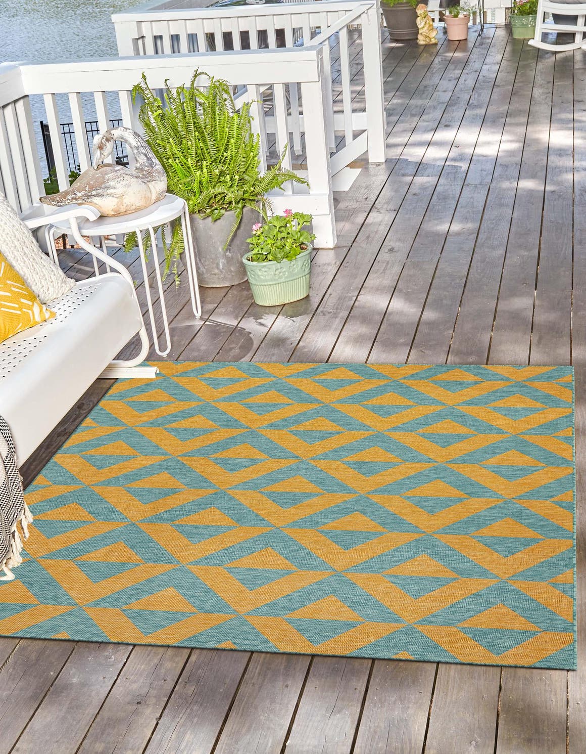 Yellow and Aqua 10' 8 x 10' 8 Jill Zarin Outdoor Square Area Rug Weather Resistant for Patio, Deck, Terrace, Balcony, Porch Durable 100% Polypropylene Carpet for Outside for Sale at Rug Engine