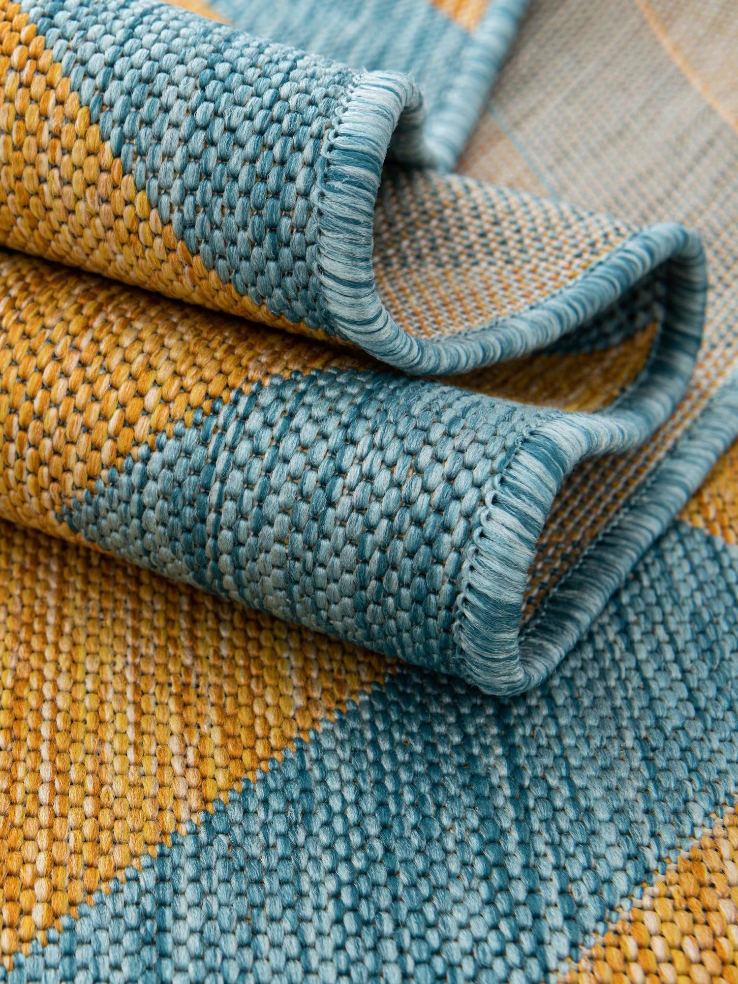 Yellow and Aqua 7' 10 x 7' 10 Jill Zarin Outdoor Square Area Rug Weather Resistant for Patio, Deck, Terrace, Balcony, Porch Durable 100% Polypropylene Carpet for Outside for Sale at Rug Engine