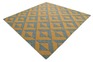 Yellow and Aqua 7' 10 x 7' 10 Jill Zarin Outdoor Square Area Rug Weather Resistant for Patio, Deck, Terrace, Balcony, Porch Durable 100% Polypropylene Carpet for Outside for Sale at Rug Engine
