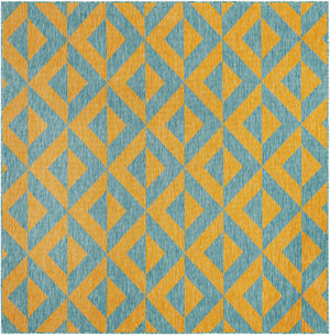 Yellow and Aqua 7' 10 x 7' 10 Jill Zarin Outdoor Square Area Rug Weather Resistant for Patio, Deck, Terrace, Balcony, Porch Durable 100% Polypropylene Carpet for Outside for Sale at Rug Engine