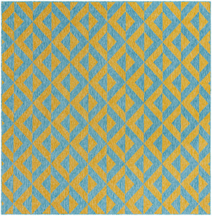 Yellow and Aqua 10' 8 x 10' 8 Jill Zarin Outdoor Square Area Rug Weather Resistant for Patio, Deck, Terrace, Balcony, Porch Durable 100% Polypropylene Carpet for Outside for Sale at Rug Engine