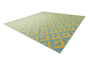 Yellow and Aqua 13' 1 x 13' 1 Jill Zarin Outdoor Square Area Rug Weather Resistant for Patio, Deck, Terrace, Balcony, Porch Durable 100% Polypropylene Carpet for Outside for Sale at Rug Engine