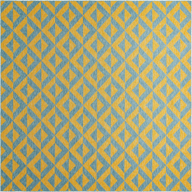 Yellow and Aqua 13' 1 x 13' 1 Jill Zarin Outdoor Square Area Rug Weather Resistant for Patio, Deck, Terrace, Balcony, Porch Durable 100% Polypropylene Carpet for Outside for Sale at Rug Engine