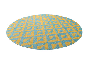 Yellow and Aqua 10' 8 x 10' 8 Jill Zarin Outdoor Round Area Rug Weather Resistant for Patio, Deck, Terrace, Balcony, Porch Durable 100% Polypropylene Carpet for Outside for Sale at Rug Engine