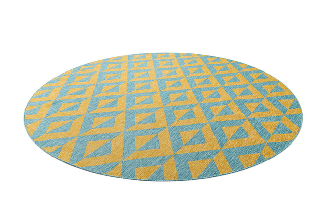 Yellow and Aqua 10' 8 x 10' 8 Jill Zarin Outdoor Round Area Rug Weather Resistant for Patio, Deck, Terrace, Balcony, Porch Durable 100% Polypropylene Carpet for Outside for Sale at Rug Engine
