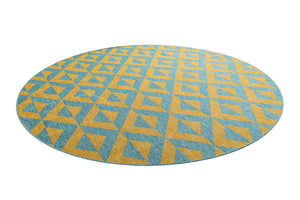 Yellow and Aqua 10' 8 x 10' 8 Jill Zarin Outdoor Round Area Rug Weather Resistant for Patio, Deck, Terrace, Balcony, Porch Durable 100% Polypropylene Carpet for Outside for Sale at Rug Engine
