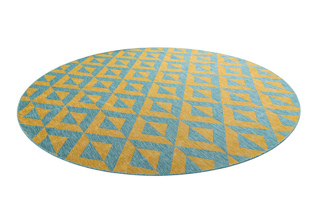 Yellow and Aqua 10' 8 x 10' 8 Jill Zarin Outdoor Round Area Rug Weather Resistant for Patio, Deck, Terrace, Balcony, Porch Durable 100% Polypropylene Carpet for Outside for Sale at Rug Engine