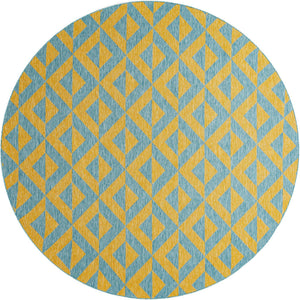 Yellow and Aqua 10' 8 x 10' 8 Jill Zarin Outdoor Round Area Rug Weather Resistant for Patio, Deck, Terrace, Balcony, Porch Durable 100% Polypropylene Carpet for Outside for Sale at Rug Engine