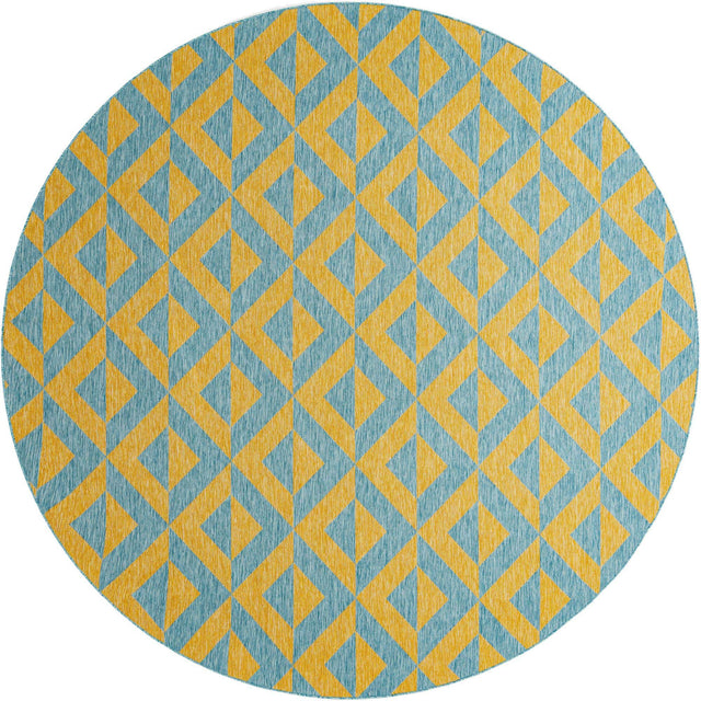 Yellow and Aqua 10' 8 x 10' 8 Jill Zarin Outdoor Round Area Rug Weather Resistant for Patio, Deck, Terrace, Balcony, Porch Durable 100% Polypropylene Carpet for Outside for Sale at Rug Engine