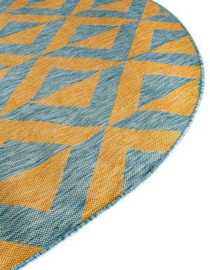 Yellow and Aqua 10' 8 x 10' 8 Jill Zarin Outdoor Round Area Rug Weather Resistant for Patio, Deck, Terrace, Balcony, Porch Durable 100% Polypropylene Carpet for Outside for Sale at Rug Engine