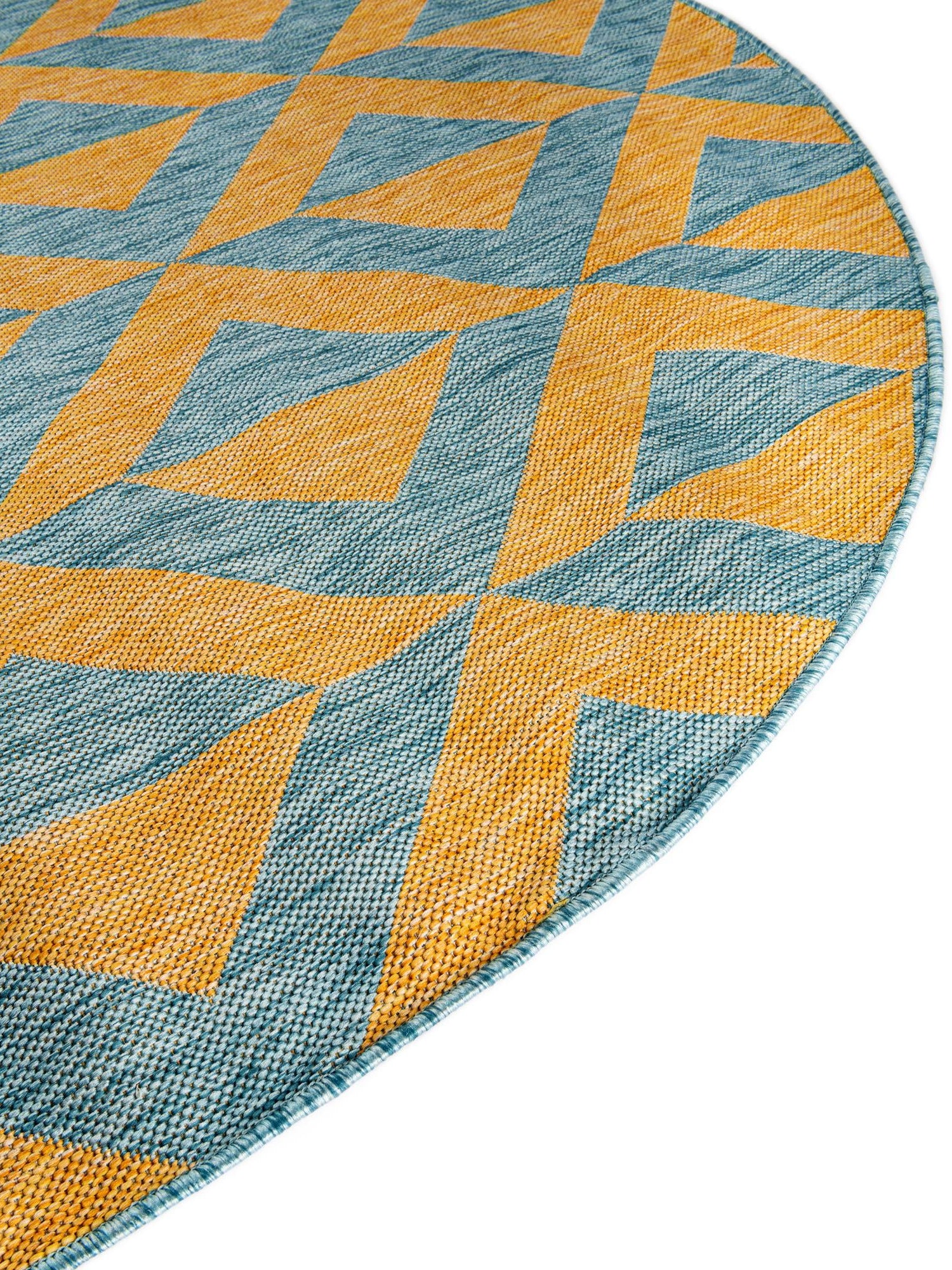 Yellow and Aqua 3' 1 x 3' 1 Jill Zarin Outdoor Round Area Rug Weather Resistant for Patio, Deck, Terrace, Balcony, Porch Durable 100% Polypropylene Carpet for Outside for Sale at Rug Engine