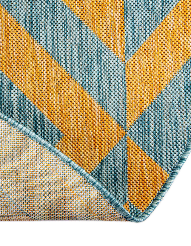 Yellow and Aqua 6' 7 x 6' 7 Jill Zarin Outdoor Round Area Rug Weather Resistant for Patio, Deck, Terrace, Balcony, Porch Durable 100% Polypropylene Carpet for Outside for Sale at Rug Engine